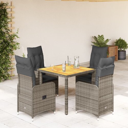 vidaXL 5-dijelni vrtni bistro set od poliratana s jastucima sivi Cene