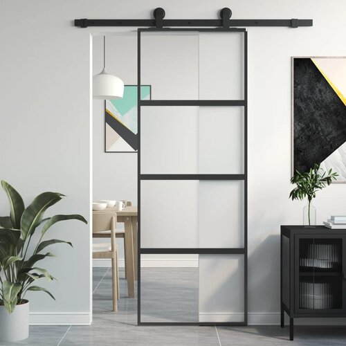 VidaXL Klizna vrata crna 76x205 cm od kaljenog stakla i aluminija Slike
