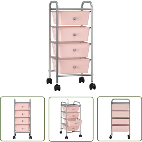 The Living Store Premični voziček s 4 predali roza plastika - Voziček Za Shranjevanje, (21738132) Cene