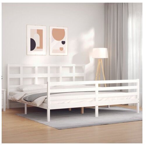 vidaXL Okvir za krevet s uzglavljem bijeli 200x200 cm od masivnog drva Cene