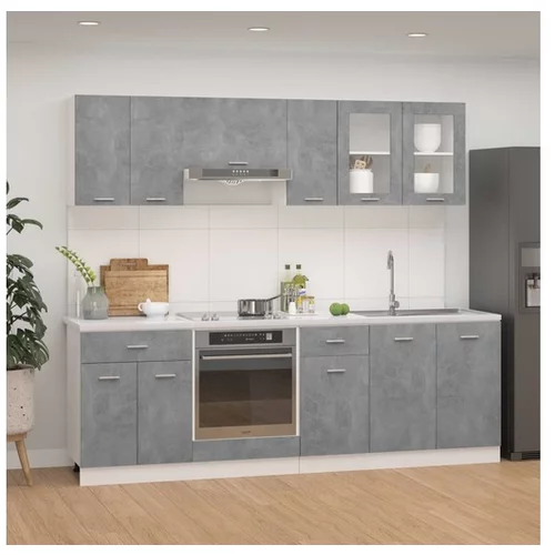  Komplet kuhinjskih omaric 8-delni betonsko siv iverna plošča