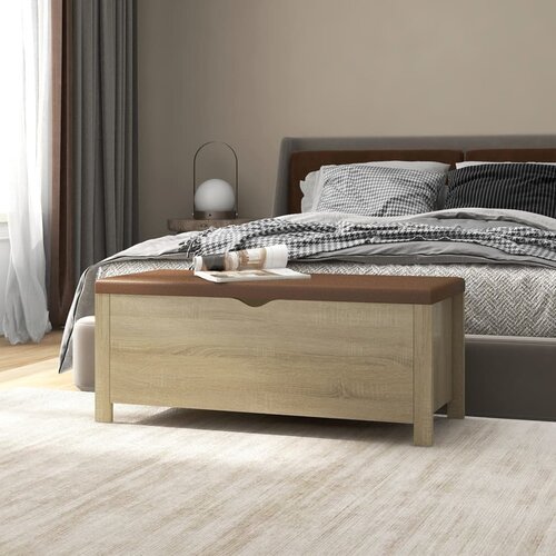 vidaXL kutija za pohranu s jastukom boja hrasta 105x40x45 cm iverica Cene