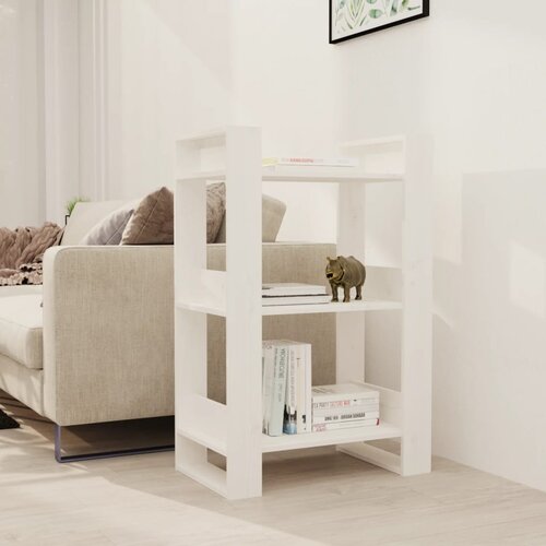 VidaXL Knjižna omara/pregrada bela 60x35x91 cm trdna borovina Slike