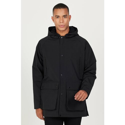 AC&Co / Altınyıldız Classics Men's Black Hooded Stand Collar Standard Fit Warm Windproof Coat Slike