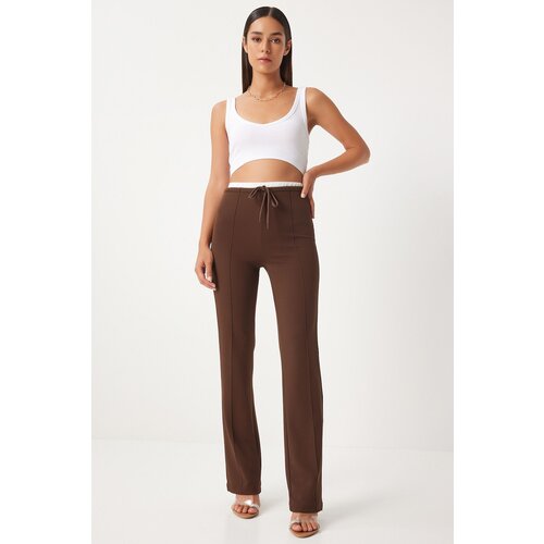  Woman&amp;#039;s Brown Detailed Knitted Trousers Slike