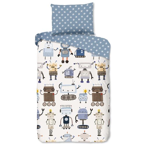 Good Morning Plava/bež pamučna dječja posteljina za krevet za jednu osobu 140x200 cm Robo – Cijene