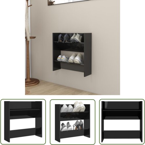 The Living Store Stenska omara za čevlje visok sijaj črna 60x18x60 cm iverna pl. - Stenska Omarica Za Čevlje, (21744428) Cene