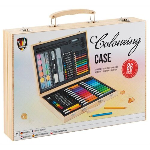KB SET ZA RISANJE - 86-DELNI LESENI KOVČEK Z PRIBOROM, (21244500) Slike