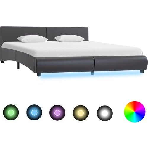 vidaXL Posteljni okvir LED sivo umetno usnje 160x200 cm Cene