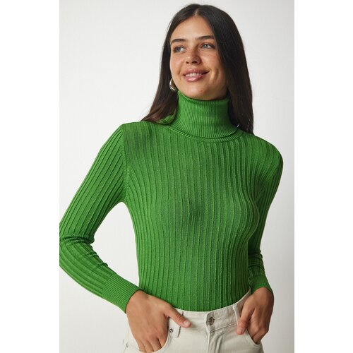  Women&amp;#039;s Light Green Turtleneck Corduroy Basic Sweater Slike