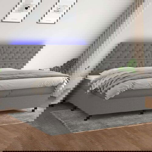  Krevet box spring s madracem LED tamnosivi 200x200 cm tkanina Cene