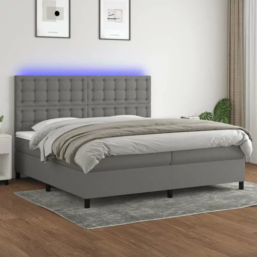  Krevet box spring s madracem LED tamnosivi 200x200 cm tkanina