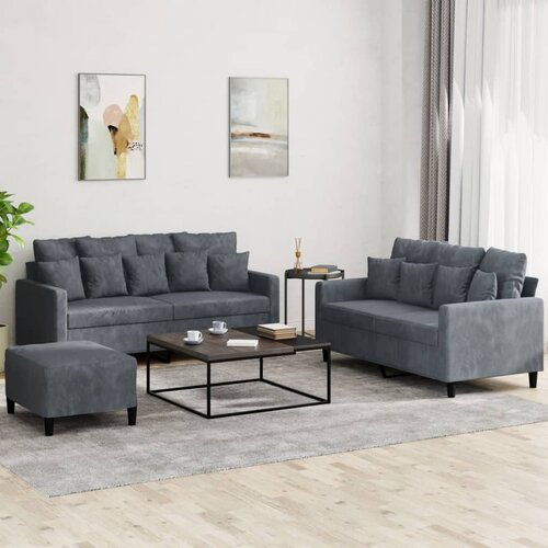  3-dijelni set sofa s jastucima tamnosivi baršunasti Cene