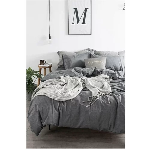 Mila Home Siva podaljšana bombažna posteljnina za zakonsko posteljo z rjuho 200x220 cm –