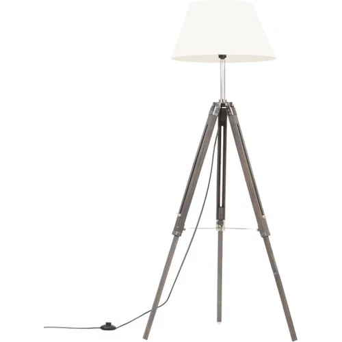 vidaXL Trinožna stoječa svetilka siva in bela trdna tikovina 141 cm