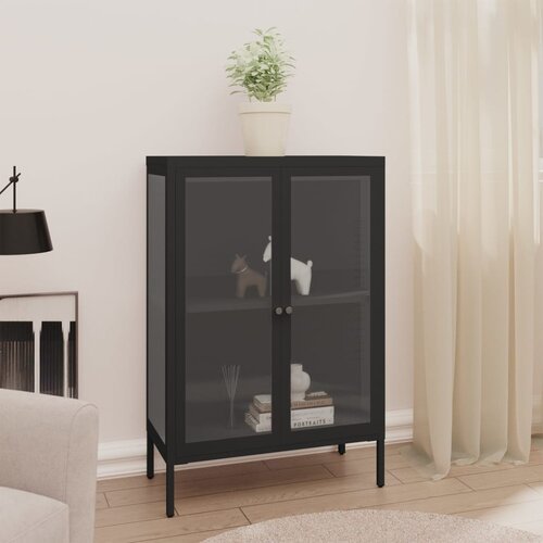VidaXL komoda crna 75 x 35 x 105 cm od čelika i stakla Slike