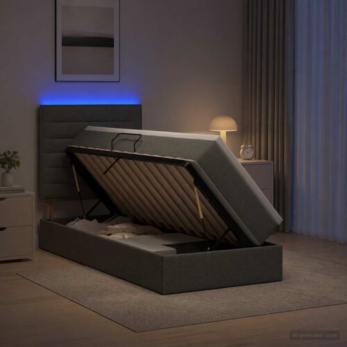 LED krevet za pohranu s madracem Tamnosiva 90 x 190 cm Tkanina Slike