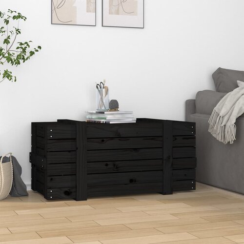 Kutija za pohranu crna 91x40,5x42 cm od masivne borovine Slike
