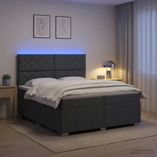  LED okvir za krevet s madracem Tamnosiva 200 x 200 cm Tkanina Cijene