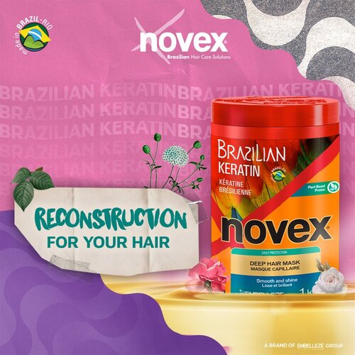 Novex Brazilian Keratin obnovitvena maska za po&amp;scaron;kodovane lase 400 g Slike
