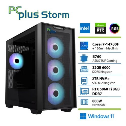 PCPLUS Storm Core i7 14700F 32GB 2TB SSD RTX 5060Ti 8GB Windows 11 Home gaming namizni računalnik Cene