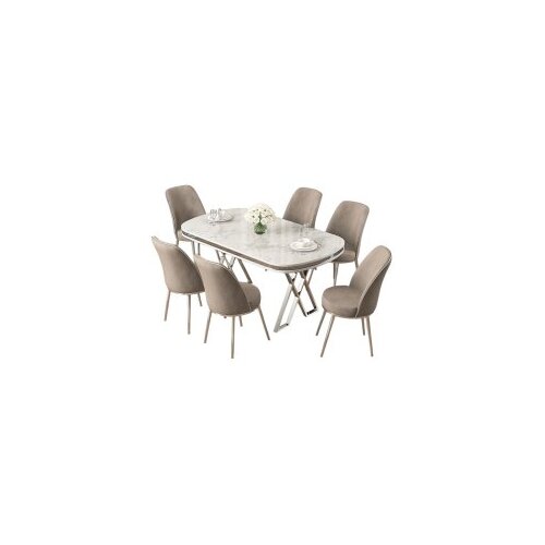 Hanah home set trpezarijski sto i 6 stolica lai white chrome cappuccino Cene
