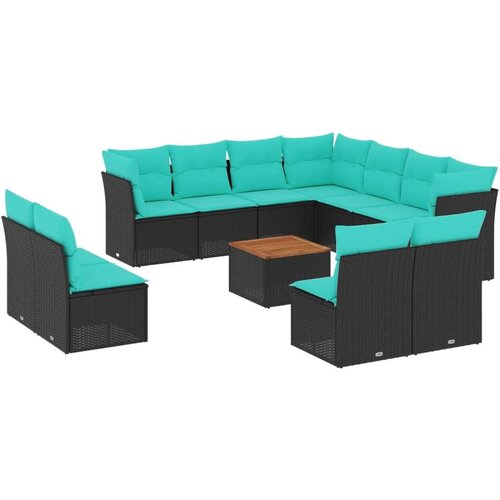  Vrtna garnitura - 12-dijelni set vrtnih sofa s jastucima poliratan crni - Crna 1 Slike