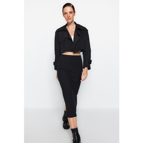 Trendyol Black Knitted Midi Skirt With Slit Detail and Soft Touches Cene