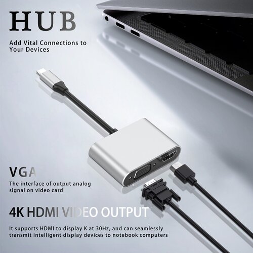 INF Adapter tipa C 4-v-1 s HDMI, VGA, USB 3.0 in USB-C PD, (21778921) Cene