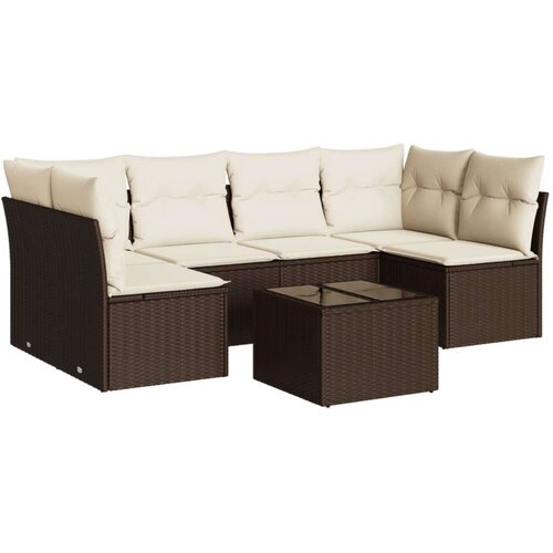 VidaXL 7-dijelni set vrtnih sofa od poliratana s jastucima smeđi Slike