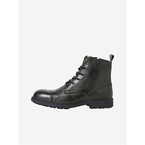Jack & Jones Black Men's Leather Winter Ankle Boots Howard - Men Cene