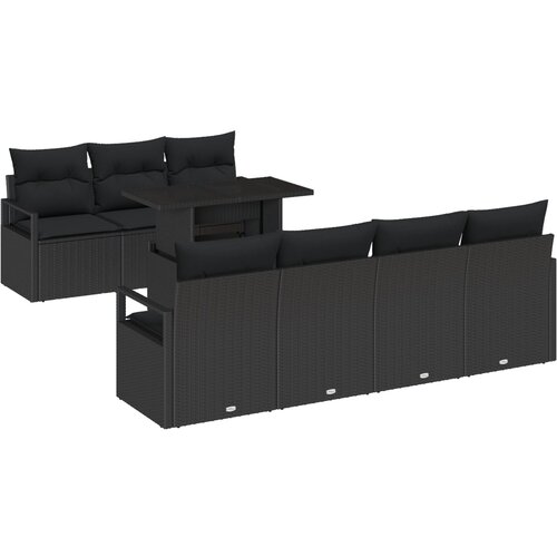 VidaXL 8-dijelni set vrtnog sofa s jastucima crni poli ratan, 2-sjedala vrtna sofa s jastucima crni poli ratan Slike