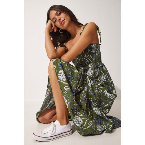 Happiness İstanbul Women's Green Floral Viscose Summer Dress with Straps Slike