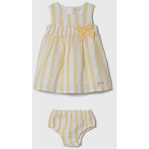 Guess Obleka iz lanene mešanice za dojenčke rumena barva