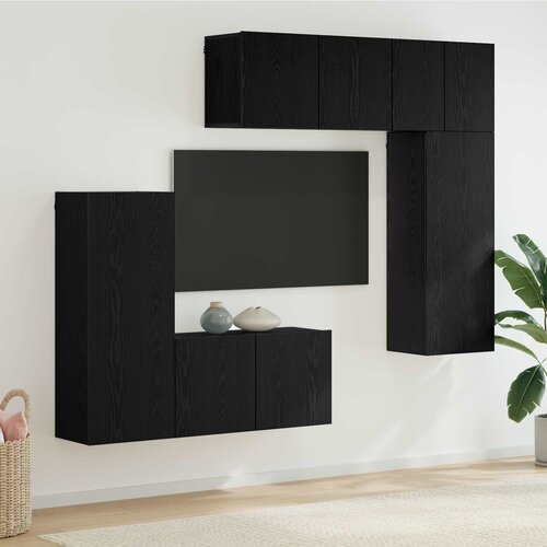  TV zidna jedinica 5 kom. Crni hrast Konstruirano drvo Crna 100 x 30 x 41 cm Slike