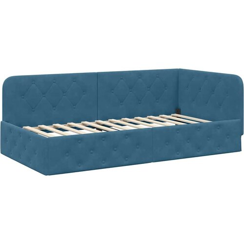 VidaXL Kutni okvir kreveta s uzglavljem Plava 90 x 190 cm Bar&amp;scaron;un Slike