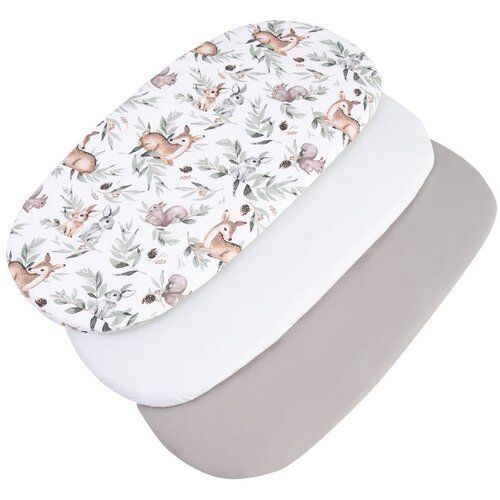 Medi Partners 3 &amp;ndash; Pak &amp;ndash; Fitted sheet for stroller &amp;ndash; cotton &amp;ndash; Deer in leaves &amp;ndash; White &amp;ndash; Gray Slike
