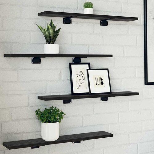 Police za knjige 4 pcs Crna 60 x 10 x 1,5 cm Konstruirano drvo Slike
