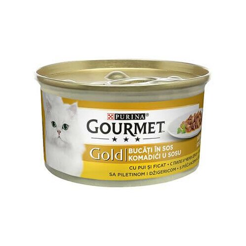 Purina gourmet gold vlažna hrana za mačke - piletina i džigerica komadići u pašteti 85g Slike