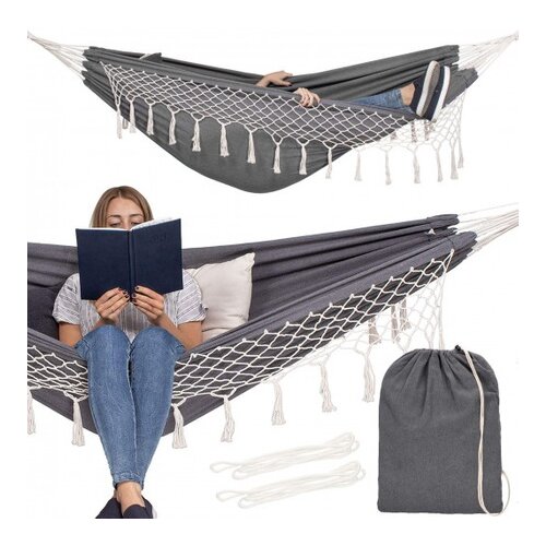 springos Dvosed hamac z nihajnimi trakovi za vrt, 200x150cm, nosilnost 200kg, krem ​​sive barve., (21630808) Cene