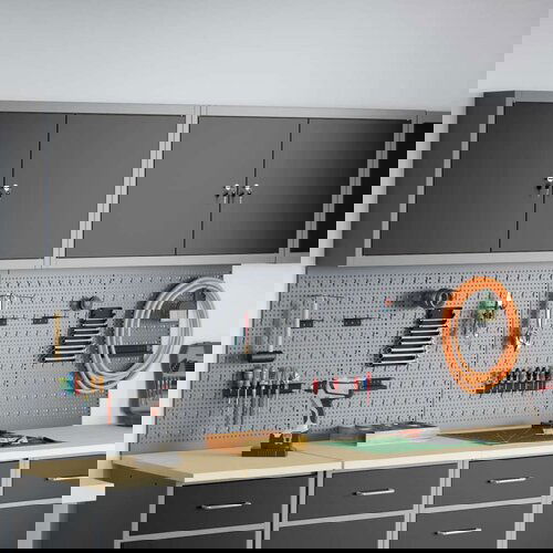  Set ormara s alatima i pločom za alat 6 komada zidno montiran crni metal Slike