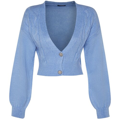 Trendyol Turquoise Crop Soft Textured Knitwear Cardigan Slike