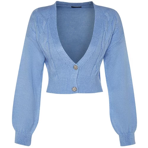 Trendyol Turquoise Crop Soft Textured Knitwear Cardigan