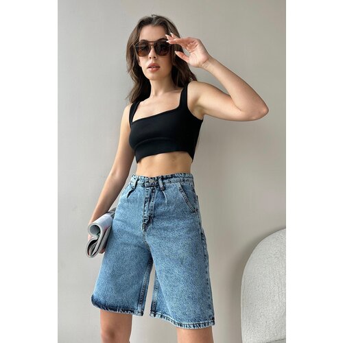 Trend Ala&amp;ccedil;atı Stili Shorts - Blue - High Waist Slike