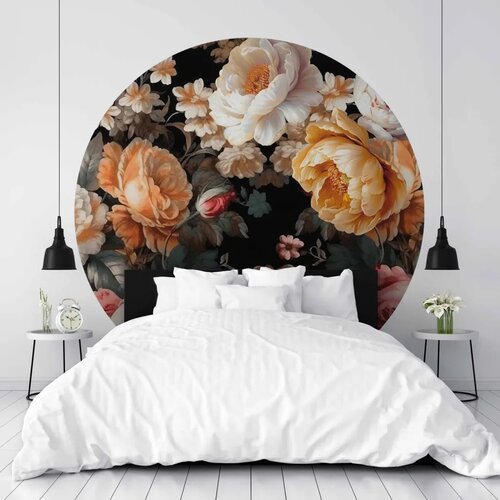  Okrugla fototapeta - Colourful flowers on a black background 230x230 Slike