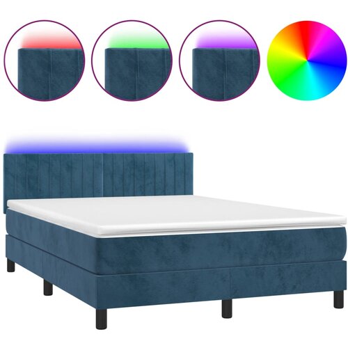 Maison Chic Box spring postelja - Vzmetna postelja z vzmetnico LED temno modra 140x190cm žamet SL9393, (21902054) Cene