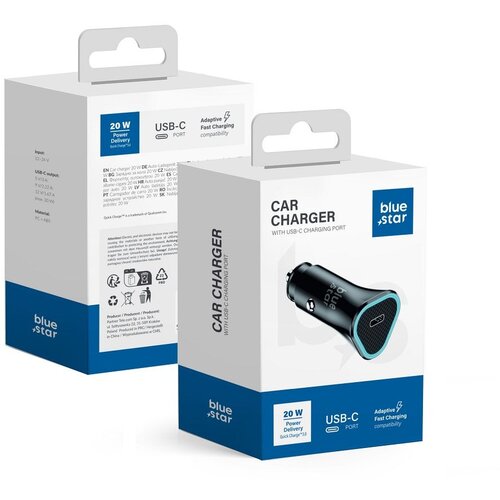 Blue Star auto punjač 20W (pd, qc 3.0, afc) + usb-c port crni Slike