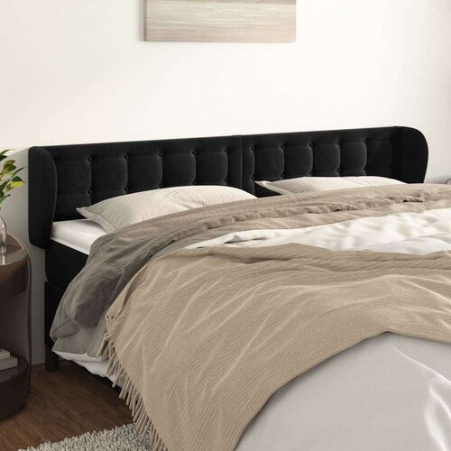  Vzglavje z u&amp;scaron;esi črno 203x23x78/88 cm žamet, (20793662) Slike