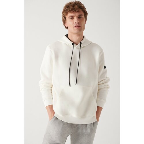 Avva Men's White Hood Flock Printed 3 Thread Inner Fleece Standard Fit Regular Fit Sweatshirt Slike