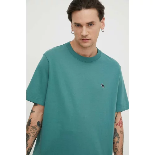 Abercrombie & Fitch Bombažna kratka majica moški, zelena barva